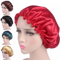 Silk Night Sleep Cap Hair Bonnet Hat Head Cover Satin Wide Band Adjust Elastic  eb-48717203